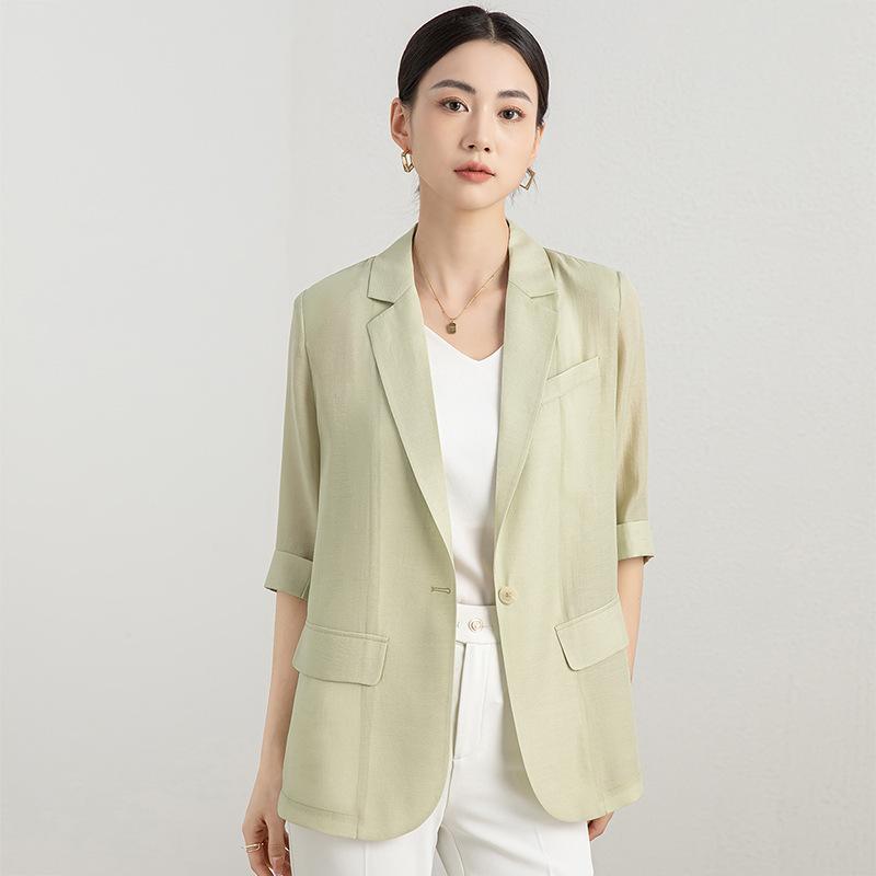 レディース 小西装 上衣 夏 薄っぺら 緑であること 香?色 通い 精神状態 七分袖 ポロ色合い 壱名取り草 うつり変わり 天? レイヨン 生まれ変わり衣料繊維 軽さ 通い表現スタイル 心地よい 普段使い走り お上さん用 厚地の外套 トップス アイシーカラー 象牙色系 緑 ビッグシルエッ