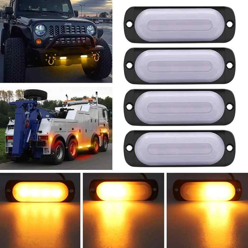 トラック サイドマーカー LED ストロボ 12V 24V フラッシュライト 2色発光 点滅警告灯 超薄型 4連LED 防水 耐衝撃 緊急グリルライト サイドマーカーランプ トレーラー カスタム 改造 汎用 4
