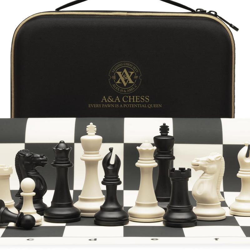 A&Aトーナメントのチェスセット/20"x 20」折り畳み可能なシリコン製チェス盤/王高3.75"のプラスチック四倍重量の古典的なスタントン駒/貯蔵袋/日本語ガイド付き…