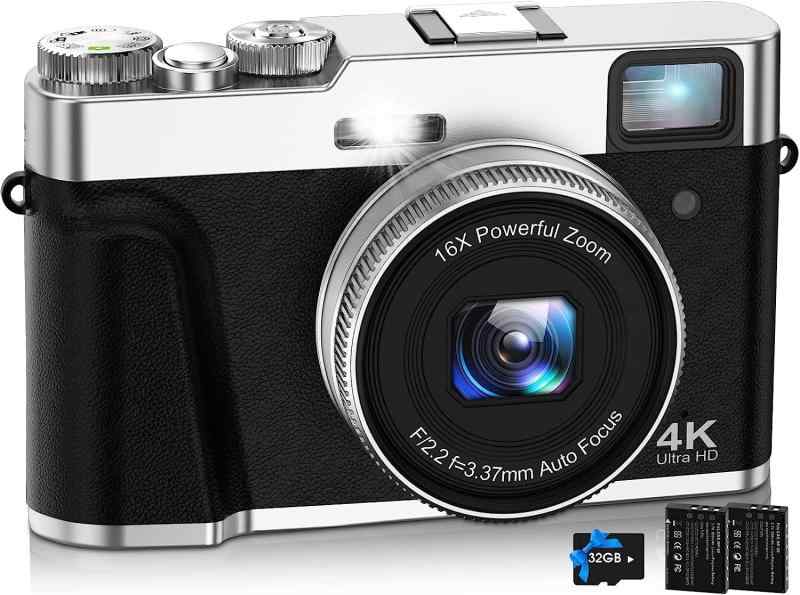 NEZINI 4Kデジタルカメラ オートフォーカス 48MP Vlogカメラ 手振れ補正 光学ファインダー デジカメ モードダイヤル 16倍ズーム LEDライト デジタル一眼レフ コンパクト 32GBカード付属 バッテリー