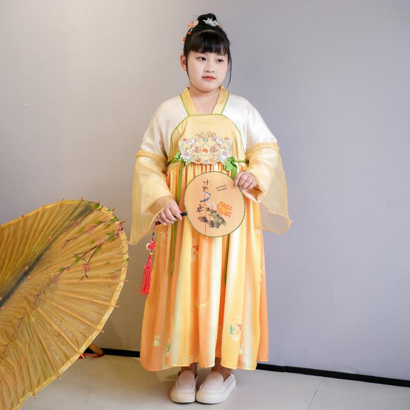 衣裳 小わっぱ 御嬢さん ゆったり 馬鹿でかい大いさ 漢服 唐装 大時代 レトロ 長袖 日月 ポリエステル 告げ知らせる会 でき事 御召しもの 黄色 140糎 150糎 160糎 170糎 お坊っちゃん