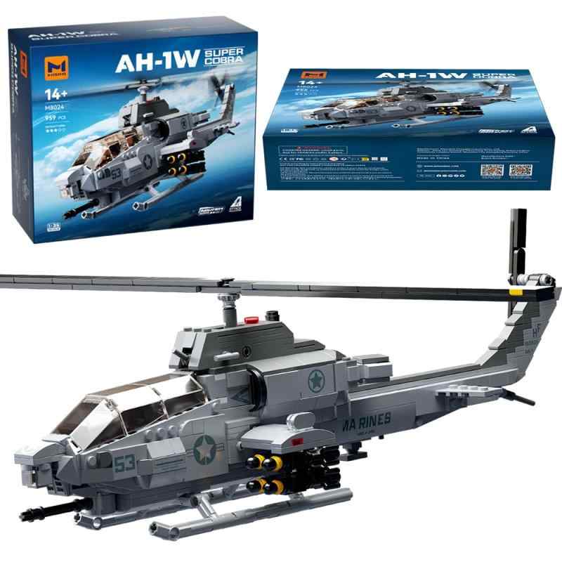 M8024 AH-1Wスーパーコブラ武装ヘリコプター積み木セット、958点の軍用中型1：35スケールヘリコプター積み木セット、軍事愛好家に適した航空機模型制作プレゼントとコレクション