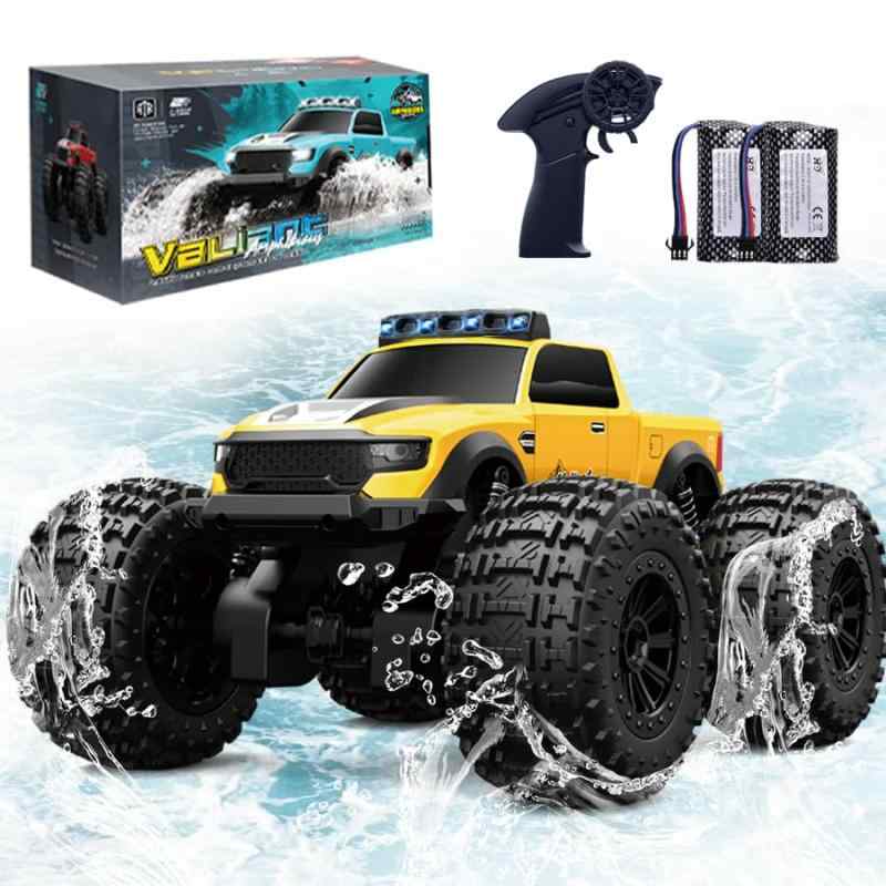ラジコン 水陸両用 ラジコンカー オフロード 防水 トラック 30cm 4WD ビッグタイヤ 技適認証済み LEDライト 電動 ドリフト 360°回転 2.4GHz リモコンカー 充電式バッテリー2個付き 男の子
