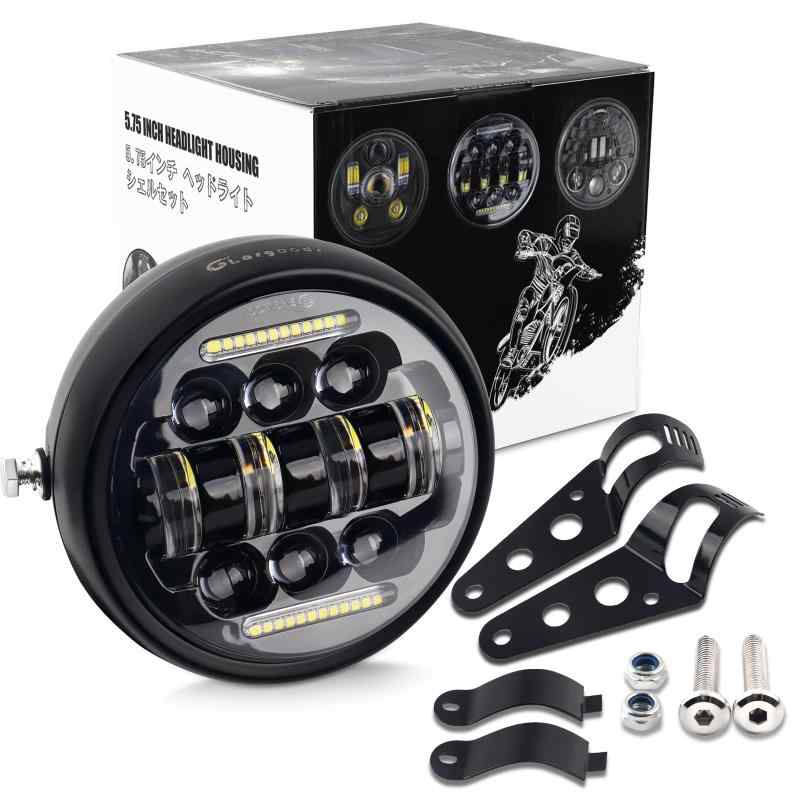 Largoods LEDヘッドライト バイク用 シェル付き 5.75インチ DRL機能付き Hi/Lo切り替え ledヘッドライト ハウジング＆ブラケット付き 6000K 高輝度 IP67防水 ダイナワイドグライド ハーレー gsx250r ヤマ