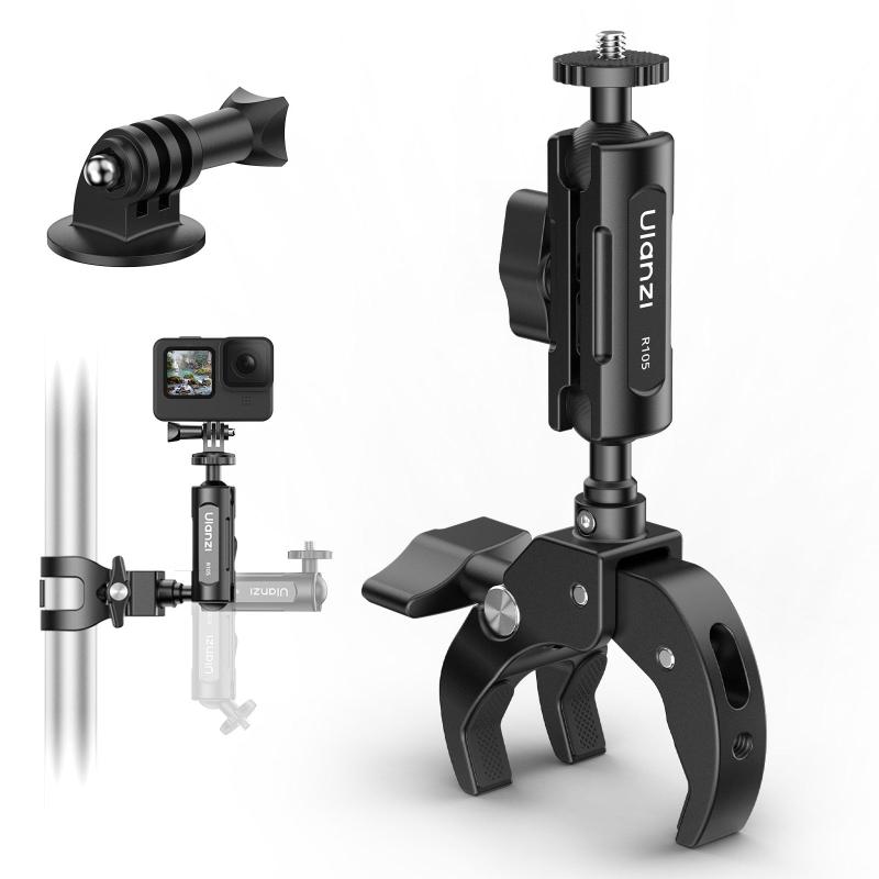 R105 スーパークランプ 3爪構造360°回転 金属製 カメラマウント 一体式 カメラグリッパー ホルダー1/4”ネジ 自転車・バイク・オートバイクリップマウント 用アクセサリ