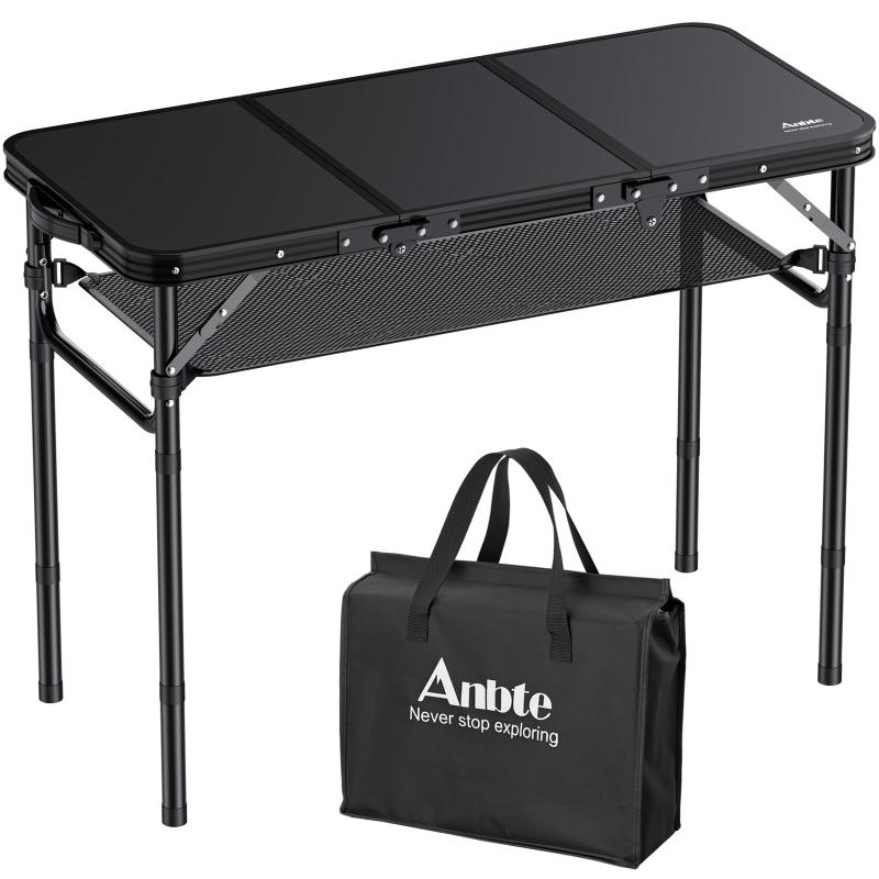 Camping Folding Table, 3ft Aluminum Folding アウトドア 折りたたみテーブル 高さ調整 3段階 最大70cm コンパクト テーブル バーベキュー キャンプ ピクニック用 軽量 収納ネット付き RV用 アルミ製 ｜オレンジアイランド
