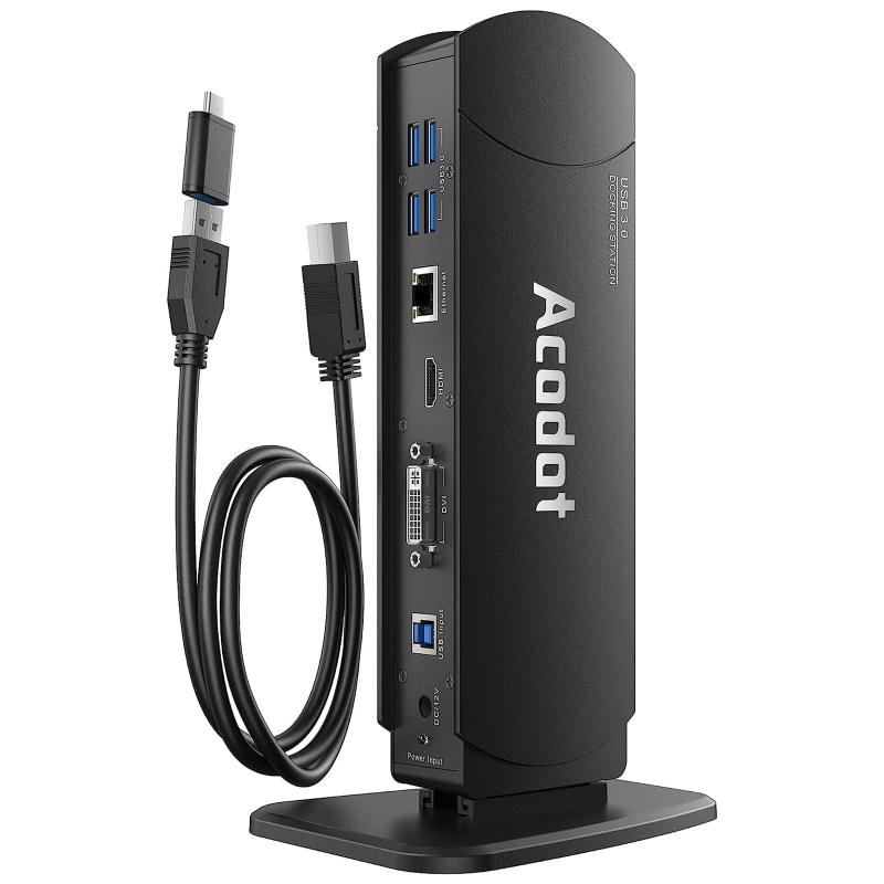 縦置き USB 3.0 USB Cドッキングステーション 2画面出力 13 in1 WindowsとMacに対応した13 in1ノートpcドッキングデュアルディスプレイ、USB Cドッキング、HDMI、VGA、DVI、6倍速USB 3.0、ギガビットイ