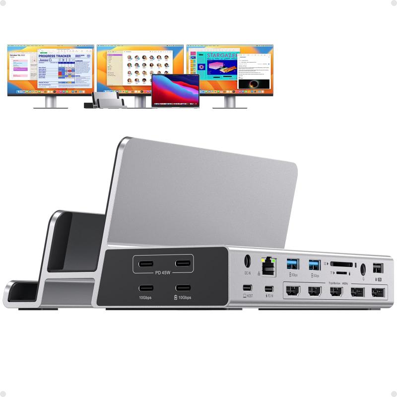 19-in-1 トリプルディスプレイドッキングステーション、MacBook 用デュアルスタンド 3 モニタードック、トリプル 4K@60Hz モニタードッキングステーション、100W PD、3HDMI ポート + 2DP 4K ポー｜オレンジアイランド