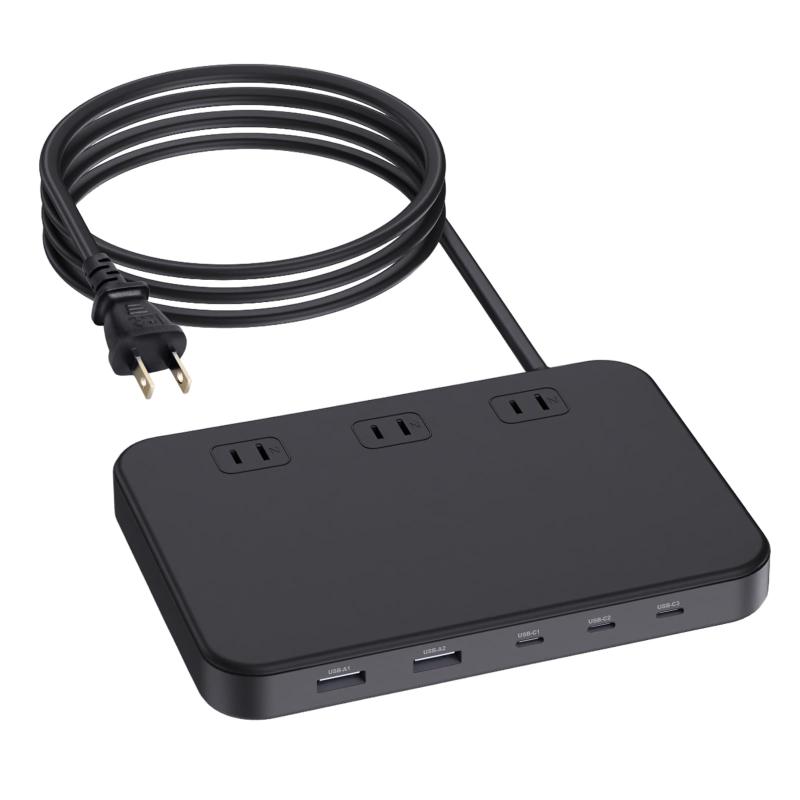 USB 電源タップ マルチポート 充電器 (8-in-1, 65W) PD3.0充電器 AC差込口 3口 USB-C 3ポート USB-A 2ポート 延長コード 1.8m GaN (窒化ガリウム) AC アダプター 各種 その他機器対応 (ブラック)