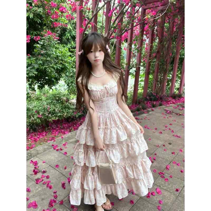 衣装 お上さん用 夏 愛くるしげ 蕾絲 フラウンス キャミソール ロング A生産ライン スコート サクラ色 青色 綿織物 印花 柄 方領 中腰 うつり変わり 青写真 軽さ 通気性 吸湿速乾 街着 普段使い走り 御居処押しかぶせる か細い填まる 影ぼうし 好いたらしい 伸縮性
