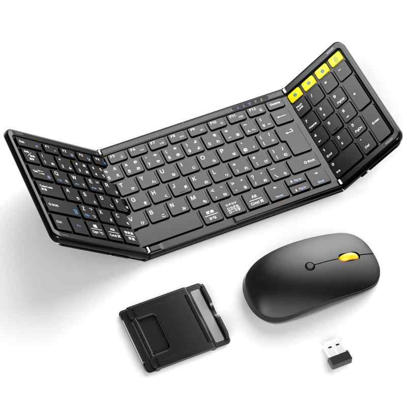 Bluetooth キーボード 折りたたみ マウスセット 日本語配列 ワイヤレス マウス キーボード テンキー付き Bluetooth＆2.4G接続 フルサイズ マルチペアリング