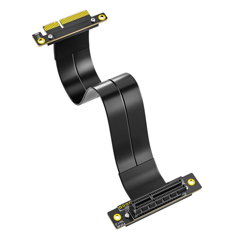 PCIE 3.0 延長ケーブル 4X to 4X オス-メス ストレート to 90° エクステンダーライザーケーブル EMI シールド 15cm（P322MF1515）
