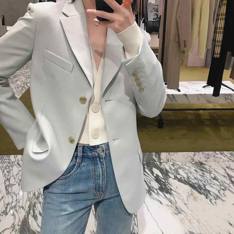 小西装 レディース ミルクティーグリーン Vネック 長袖 切り替えデザイン ポリエステル ??素材 通勤用 気質 優雅 日常使い ファッション ジャケット トップス 秋 春夏 軽量 伸縮性｜オレンジアイランド
