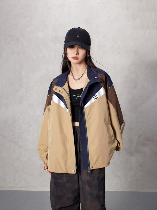厚地の外套 レディース 三春 立襟 うつり変わり カーキ 綿織物 肌目 広広とした影ぼうし 長袖 野球バット衣袂 ジップアップ ゆったり 普段使い走り 軽さ 吸湿速乾 好いたらしい 秋冬 トップス 上衣 ロング丈 流行り ユニ一発やる
