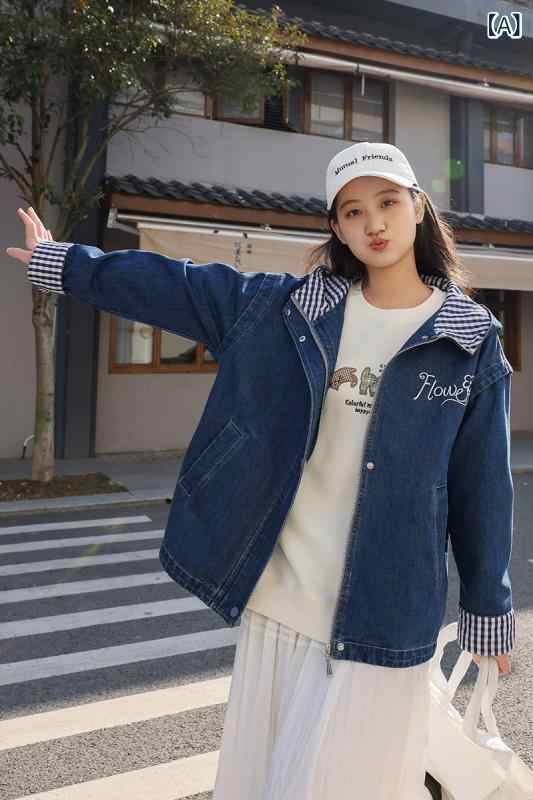 アウター レディース 綿織物 長袖 上衣 春 翰林院風 可愛らしい 甘め ジーンズ風 ゆったり 影ぼうし 普段使い走り 通学 トップス うつり変わり 科目 伸縮性 吸湿速乾 深色 ともし火色つや 組みあわせ 軽さ 好いたらしい 相応う