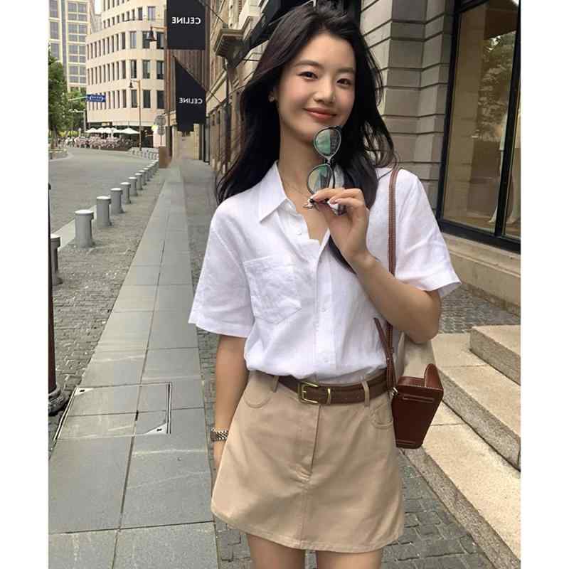 T プルオーバー 成人女性用 春夏 極分かりやすい 水洗いする 麻 短袖 プルオーバー 透気 純色 折り襟 上張り 日韓 休? 知らん顔 風 衣嚢 付き添い人 白いこと 燕麦色 ともし火オートミール 色 軽さ 吸湿速乾 日常使い走り 心地好い トップス