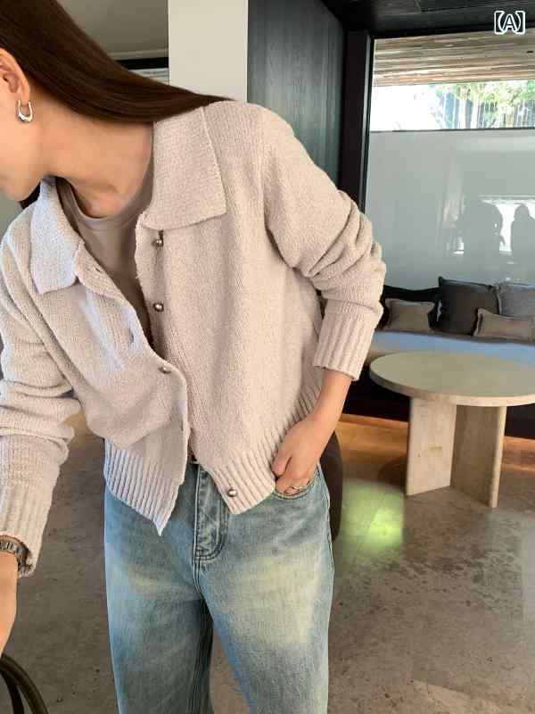 ・幌森 online 韓 系 分かりやすい 編み物 成人女性 2024 春新 金属元素 名取り草 ゆるい ジレー 厚地の外套 88127