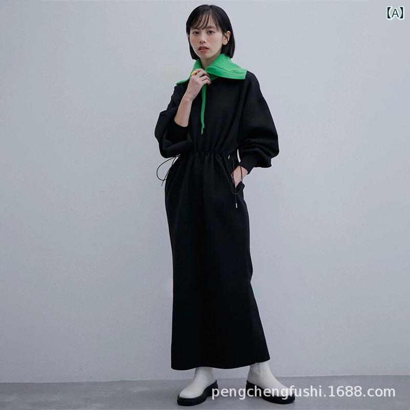 衣裳 レディース 秋冬 綿織物 A伝達ルート 中長丈 後開き 抽? 高腰 精神状態 通い 普段使い走り 御部屋着 丸首 長袖 ゆったり 影ぼうし 黒いこと 杏 純色 根本規範 目論む うつり変わり 収腰 ロングスコート トップス ワンピ 御召しもの 綿織物混紡 柔ら