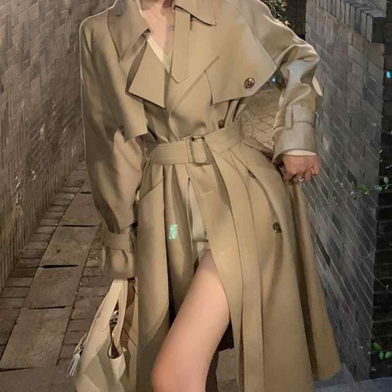 厚地の外套 レディース 歳月 真っただ中丈 韓国 POLO襟 無地 ダブル乳ぶさ ゆったり 体型取りまかなう ポリエステル 通い 事務室 心地よい カーキ 黒いこと