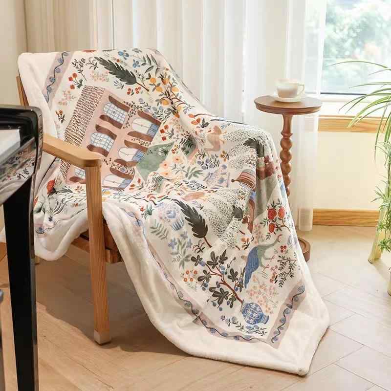 毛布 フレンチレトロ カモンテ柄 ひざ掛け 寝椅子押しかぶせる マルチ押しかぶせる 執務室 うたた寝 睡眠時間用 あったか 朦々たる 二重 綿ネル 秋冬