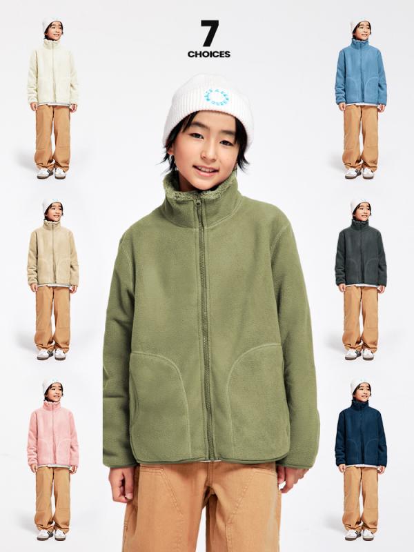 キッズ 上衣 男女兼用 ちびっ子服 ボア フリース アウター 中綿 防寒 生あたたかい 心地よい 通学 普段使い走り 秋冬 薄墨色 米国海軍 青碧 白いこと カーキ さくら色系 130 140 150 160 170 180