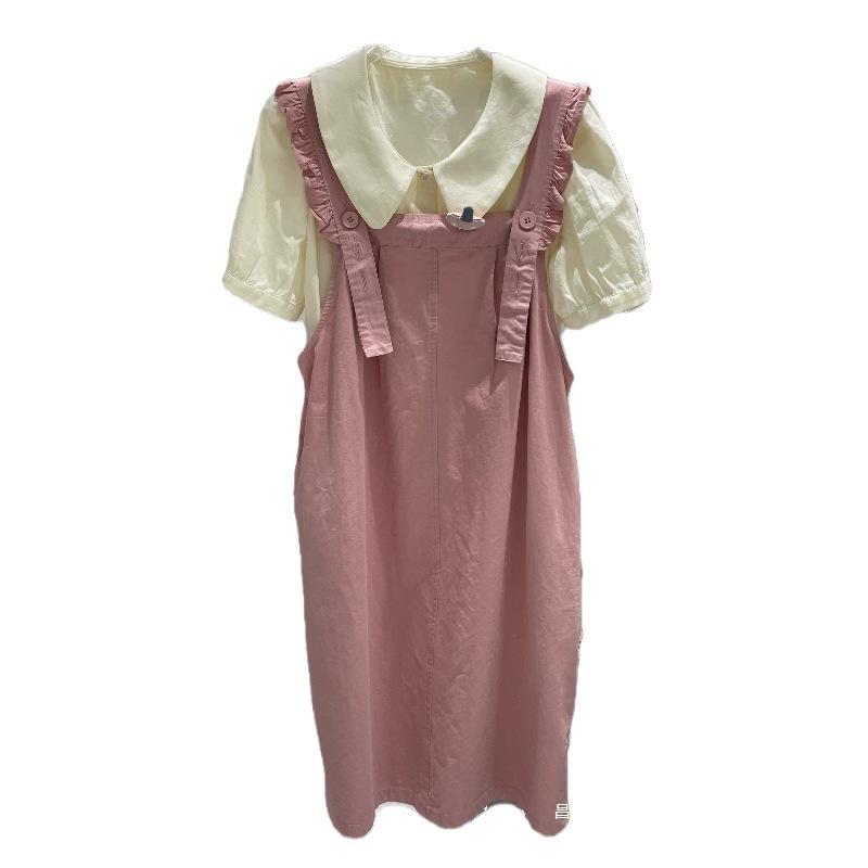 レディース 衣裳 平服スコート 書き割り 愛くるしげ ペタンコ襟 短袖 お姫様袖 A伝達ルート 並み並み丈 緑 サクラ色 カーキ ゆったり か細い 軽さ TR原料品 PVC混 30%以下 中国風 美術レトロ 夏