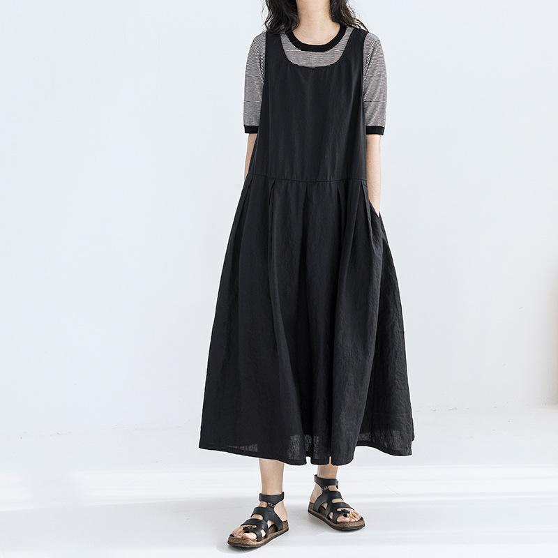 衣裳 黒いこと 無地 麻 Vのど首 ノースリーブ ゆったり影ぼうし レトロ風 レディース