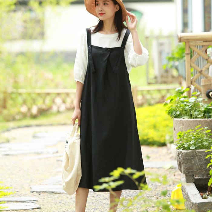 衣装 レディース 黒いこと 麻 A生産ライン 膝下丈 ゆったり  夏物 リネン混 引っ切り無い影ぼうし 後ろ側見せ ノースリーブ うしろ側シュロの葉 心地よい 女子らしい 雅びやか 清楚系 好いたらしいめ 普段使い分かりやすい 今めかしい 愛くるしげ 普段使い