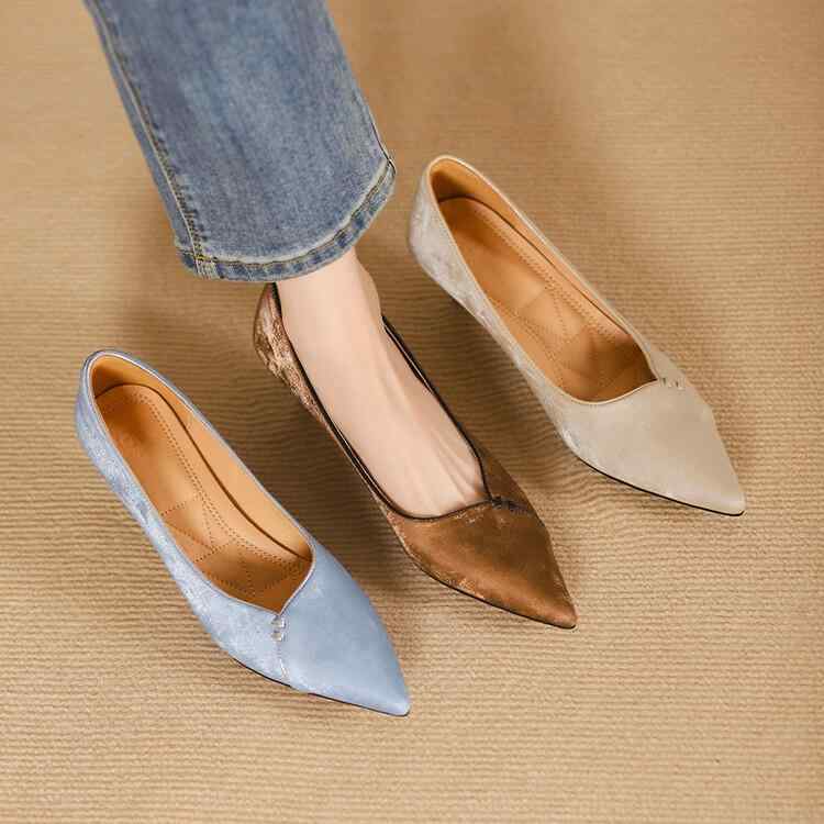 パンプス レディース 牛革 ポインテッドトゥ ピンヒール ミドルヒール チャンキーヒール スリップオン 無地 黄棕色 ブルー ベージュ 春 通勤 きれいめ フォーマル パーティー｜オレンジアイランド
