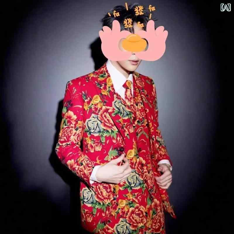 メンズ背広 成人男性用 レトロ花柄 セットアップ 寄りあい でき事 高座お召しもの 告げ知らせる会 かき鳴らす会 長袖上衣 ロングズボン下 気が大きい大きさ ビッグ大きさ ゆったり 表どおり系 冷やりとした 個人的特徴的
