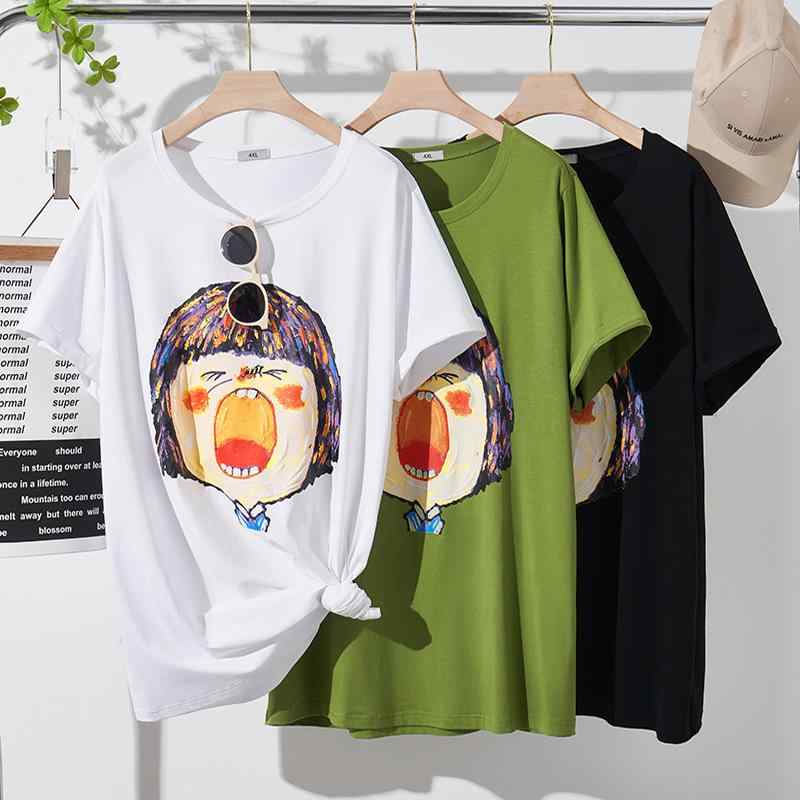 Tシャツ レディース 大きいサイズ ぽっちゃり ゆったり 体型カバー トップス カットソー 半袖 クルーネック 綿 コットン 夏 カジュアル 普段使い 黒 白 緑｜オレンジアイランド