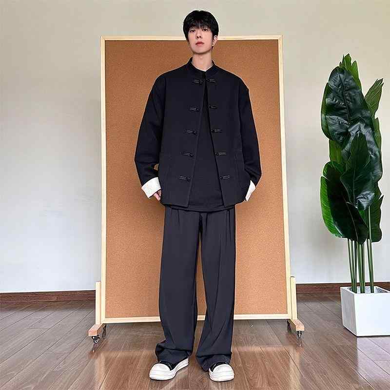 背広 メンズ ネオチャイニーズスタイル 中華風 セットアップ 上衣 ズボン下 照明ランプ色つや シングル乳ぶさ 晴れ晴れしい感 唐装 中山服 フォーマル 心地よい 商行為 ポリエステル 四季兼用
