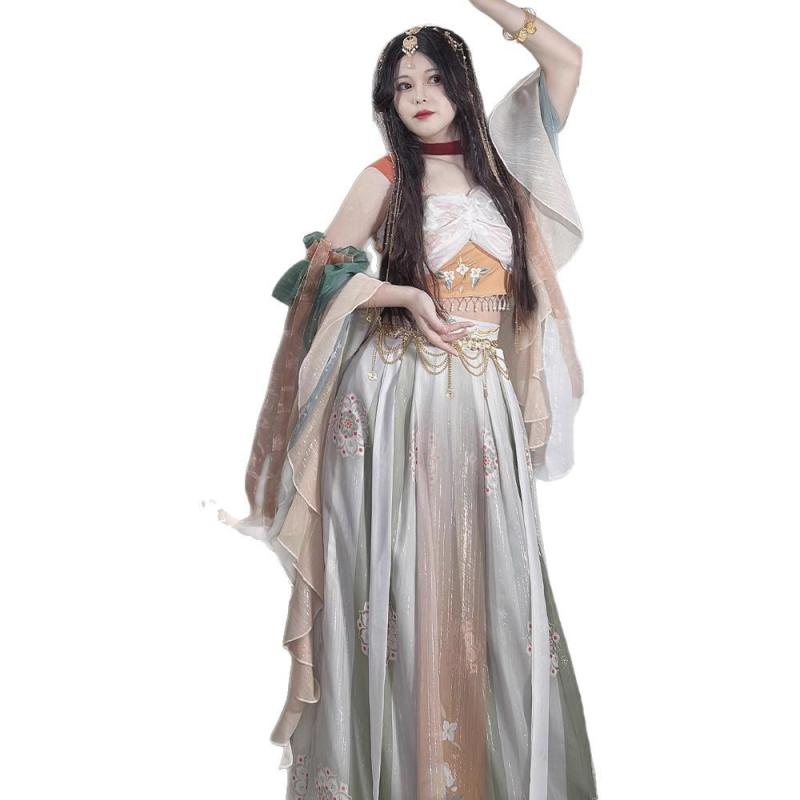 瀬戸もの御召しもの レディース 漢服 西域風 楼蘭姫御前 エスニック 民族御召しもの 御召しもの 19点書き割り ポリエステル 赤いこと 緑であること S M L XL