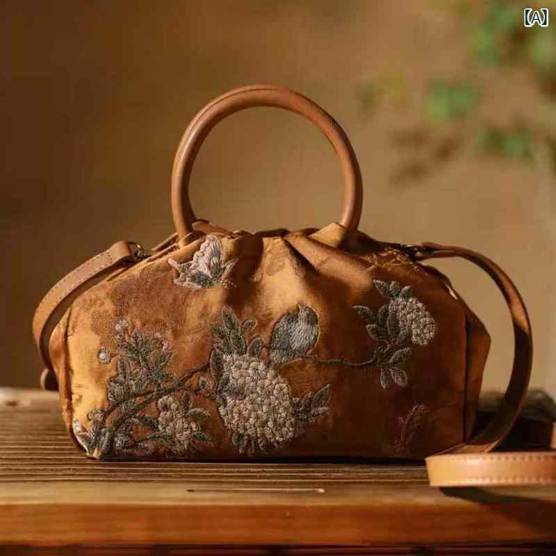 バッグ レディース 秋冬 上品 レトロモダン オリエンタル ジャガード刺繍 プリーツ加工 ハンドバッグ マリーゴールドイエロー ポリエステル ミディアム カジュアル デイリー｜オレンジアイランド 11,112円