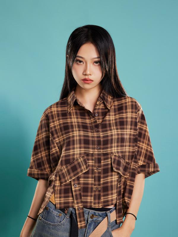 プルオーバー レディース 透かし彫り柄 薄っぺら シフォン 五分袖 ゆったり トップス トップ ポロ襟 心地よい ポリエステル 赤銅色読み合わせる 夏 通い 普段使い