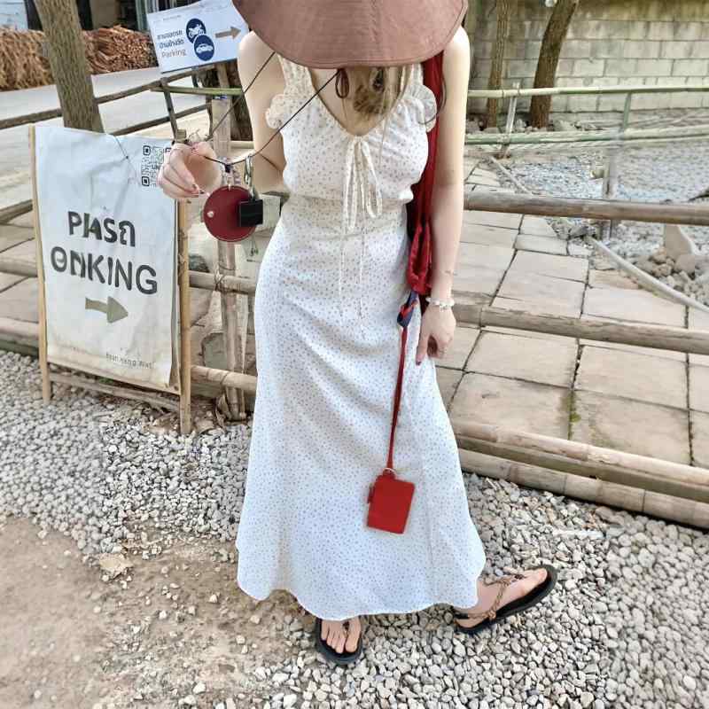 衣装 レディース 馬鹿でかい大きさ ゆったり 窈窕たる 女子らしい 可愛らしい 口さかしい 花柄 刷り上げる ノースリーブ V素っ首 A伝達ルート ロング丈 夏 ポリエステル 体型覆いかぶせる 若押し出し