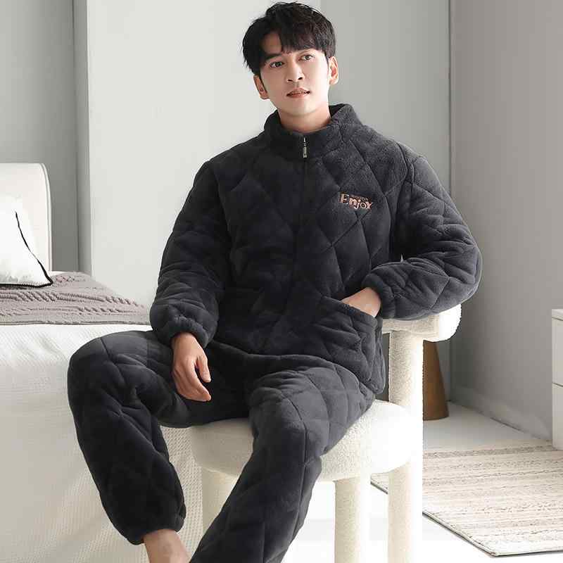 パジャマ メンズ 成人男性用 秋冬 サンゴフリース コーラルフリース 綿ネル 三層中綿 裏起毛 朦々たる 極厚 気が大きい大きさ ゆったり お部屋お召しもの お部屋着 生あたたかい 好いたらしい