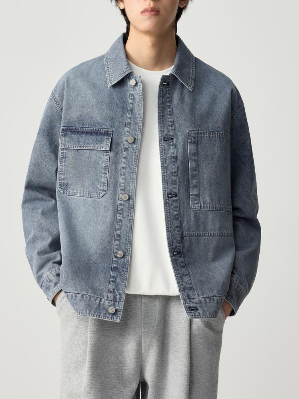 上衣 成人男性用 ジーンズ 綿 翻襟 ライトアウター Gジャン 上衣 秋服  心地よい 今めかしい 衣嚢