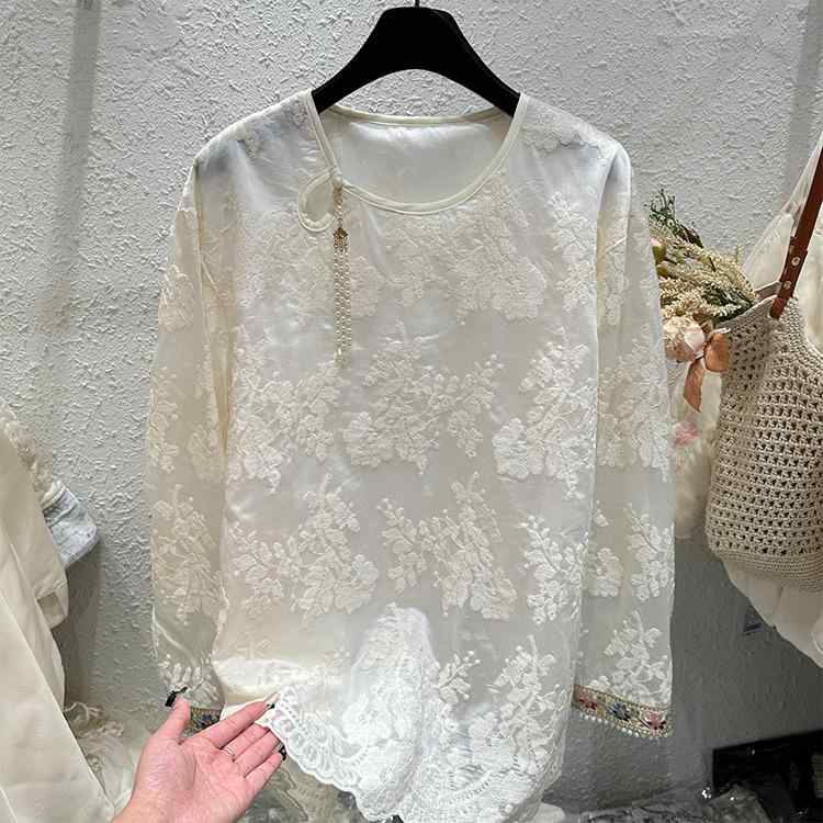トップ レディース ネオチャイニーズスタイル 刺しゅう スピード競技 パール フリンジ 長袖 うつり変わり 労働者の一団のど首 生まれ変わり衣料繊維 光輝 引っ切りない影ぼうし 象牙色 春夏 好いたらしいめ 雅びやか 雅びやか 通い 事務室