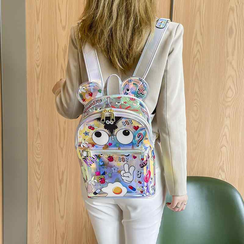 リュック レディース 女性用 かわいい カラフル 個性的 ホログラム オーロラ クリア PVC素材 バックパック 鞄 ストリートカジュアル 普段使い 通勤通学 耐久性 耐摩耗|オレンジアイランド