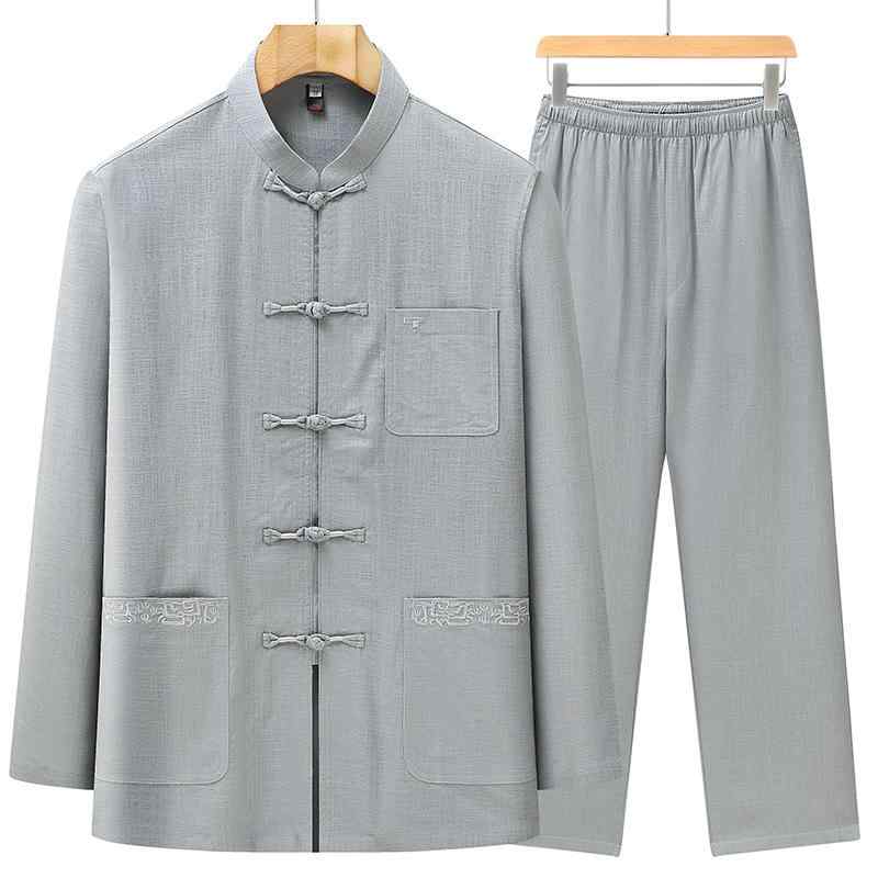 セットアップ メンズ 成人男性用 唐装 麻 リネン 中山服 太極拳 漢服 お座敷着 心地よい 老いらく者 歳月