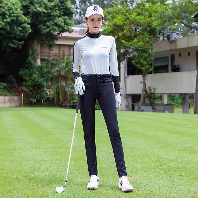 ゴルフパンツ レディース ゴルフウェア 韓国 ロングパンツ 高弾性 スリム スポーツウェア ブラック XS S M L XL|オレンジアイランド