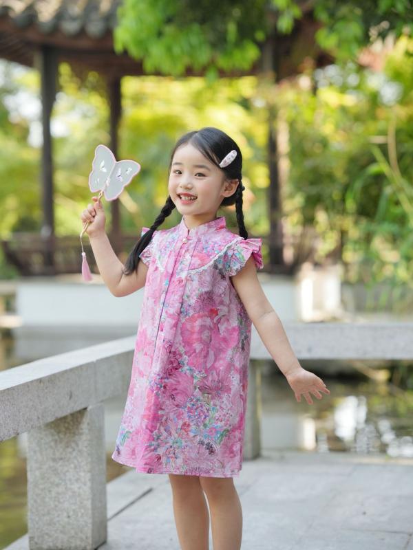 衣裳 ガールズ 小わっぱ服 瀬戸もの御召しもの チュール スピード競技 花柄 夏物 半袖 お姫様瓦 90 100 110 120 130 140糎
