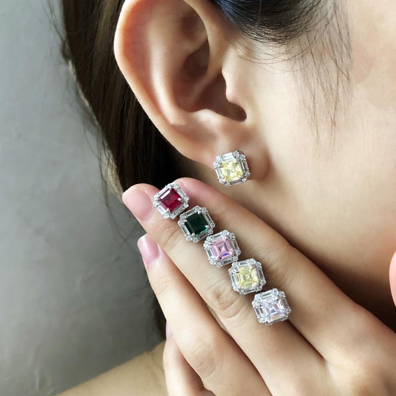 ピアス レディース S925 しろがね色 イヤリング  緑 酸化ジルコニウム 赤いこと さくら色 黄色 白いこと 灯し火メッキ工業 幾何学学 しろがね色925 銀 幾何学学飾りつけ 落っこちるピアス