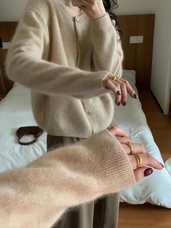 編み物 レディース ジレー 羊毛 秋冬 アウター ゆったり 生あたたかい トップス 長袖 丸首 白いこと ベージュ 駱駝 通い 執務室 好いたらしいめ 愛くるしげ