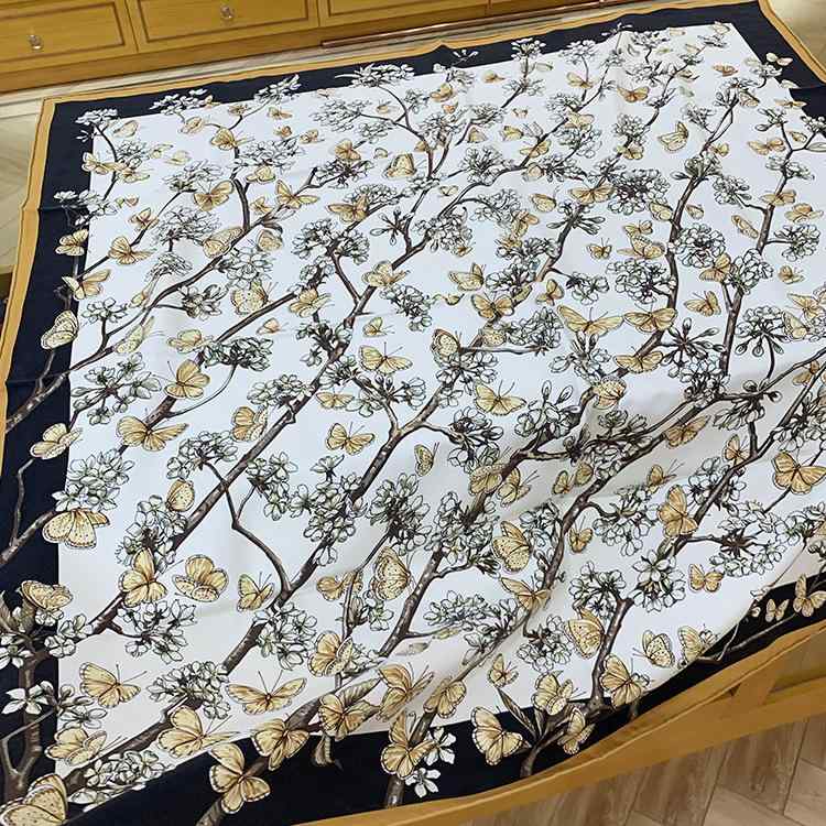 えり巻き レディース  絹 四角四面 88cm×88糎 日月 袈裟 膝掛け 保温 紫外線打つ手 日焼押しとどめる 蝶 花柄 黄色系 晴れ晴れしい感 手当たり好いたらしい