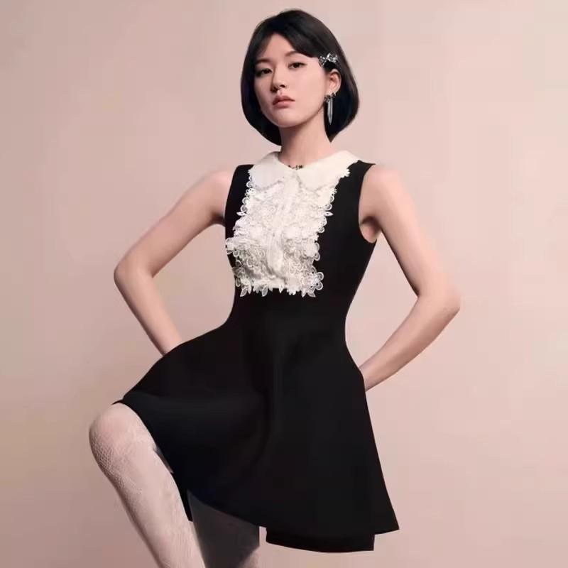 衣裳 レディース 春夏 ノースリーブ 膝丈 スピード競技 ドーリーネック 黒いこと 黒 姫御前伝達ルート 襟付き添い人 清楚 愛くるしい ガーリー 女子らしい