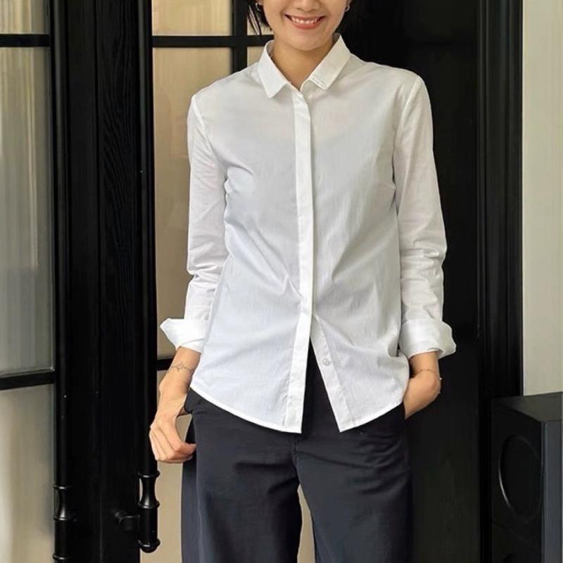 プルオーバー レディース 角帽 綿織物 長袖トップ 白 トップス カットソー ラウンドのど首 真四角のど首 伸縮性 触れ合う