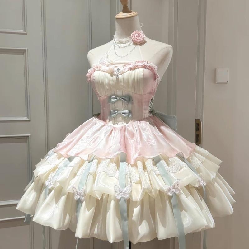 衣装 レディース ロリータ チュールスカート パニエ Ａ生産ライン ノースリーブ ミニ衣装 杏色 青色 サクラ色 緑であること チョー鉄道車両 首飾り付き添い人