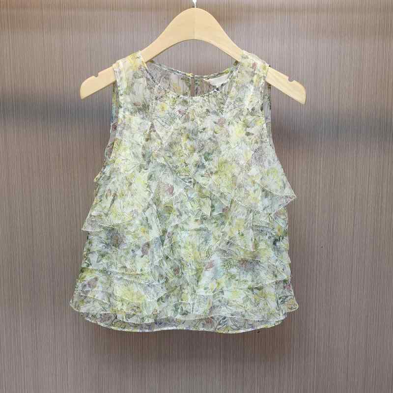 プルオーバー レディース フローラルプリント 小花柄 真 silk  雅びやか 好いたらしいめ 今めかしい 愛くるしい 黄色系 ノースリーブ 当たること冷感 カットソー